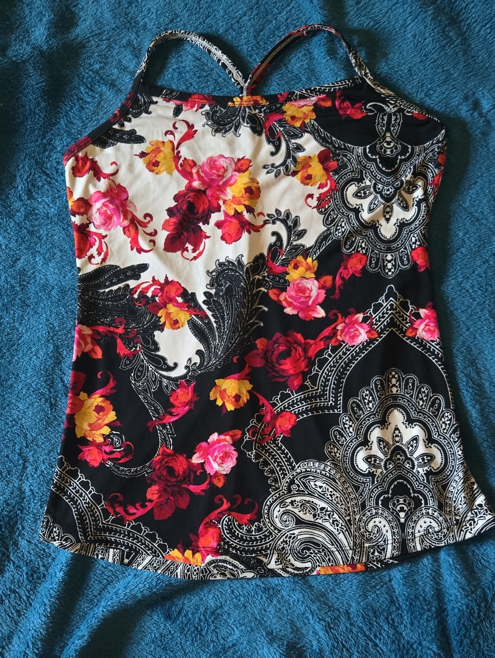 3/$20 Floral Paisley Spaghetti Strap Top - Black, Pink, Red, Yellow